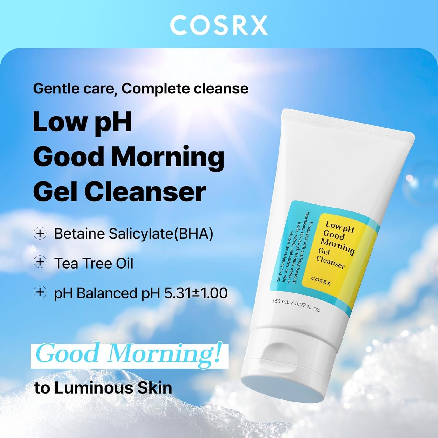 COSRX Low pH Good Morning Gel Face Cleanser, 5.07 fl oz, BHA Face Wash, Daily Mild Face Cleanser for Sensitive Skin, PH Balancing, Korean Skin Care, Korean Face Wash, Stocking Stuffers,Gifts For Women - Image 2