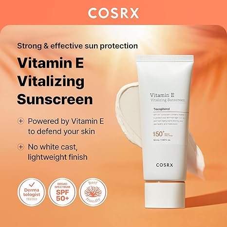 COSRX Vitamin E Vitalizing Face Sunscreen SPF 50, 1.69 fl oz, SPF Moisturizer, Lightweight under Makeup, Summer Travel Essentials, Korean Skin Care, Korean Sunscreen for Face, Stocking Stuffers - Image 2
