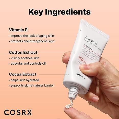 COSRX Vitamin E Vitalizing Face Sunscreen SPF 50, 1.69 fl oz, SPF Moisturizer, Lightweight under Makeup, Summer Travel Essentials, Korean Skin Care, Korean Sunscreen for Face, Stocking Stuffers - Image 3