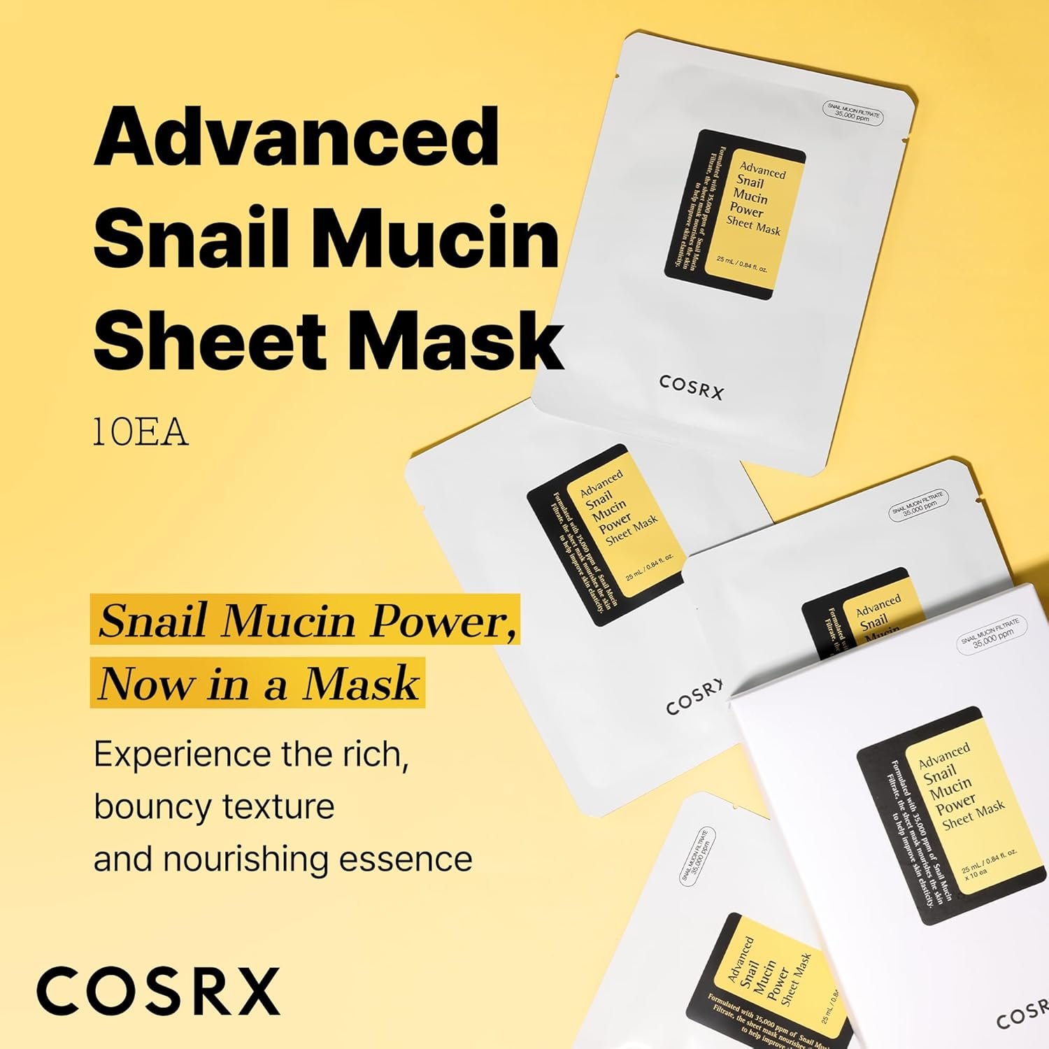 COSRX Snail Mucin Sheet Mask 10 EA with Snail Mucin Serum, Self Care, Face Masks for Dry, Sensitive Skin, Not Tested on Animals, No Parabens, No Sulfates, Korean Skin Care, Stocking Stuffers - Image 2