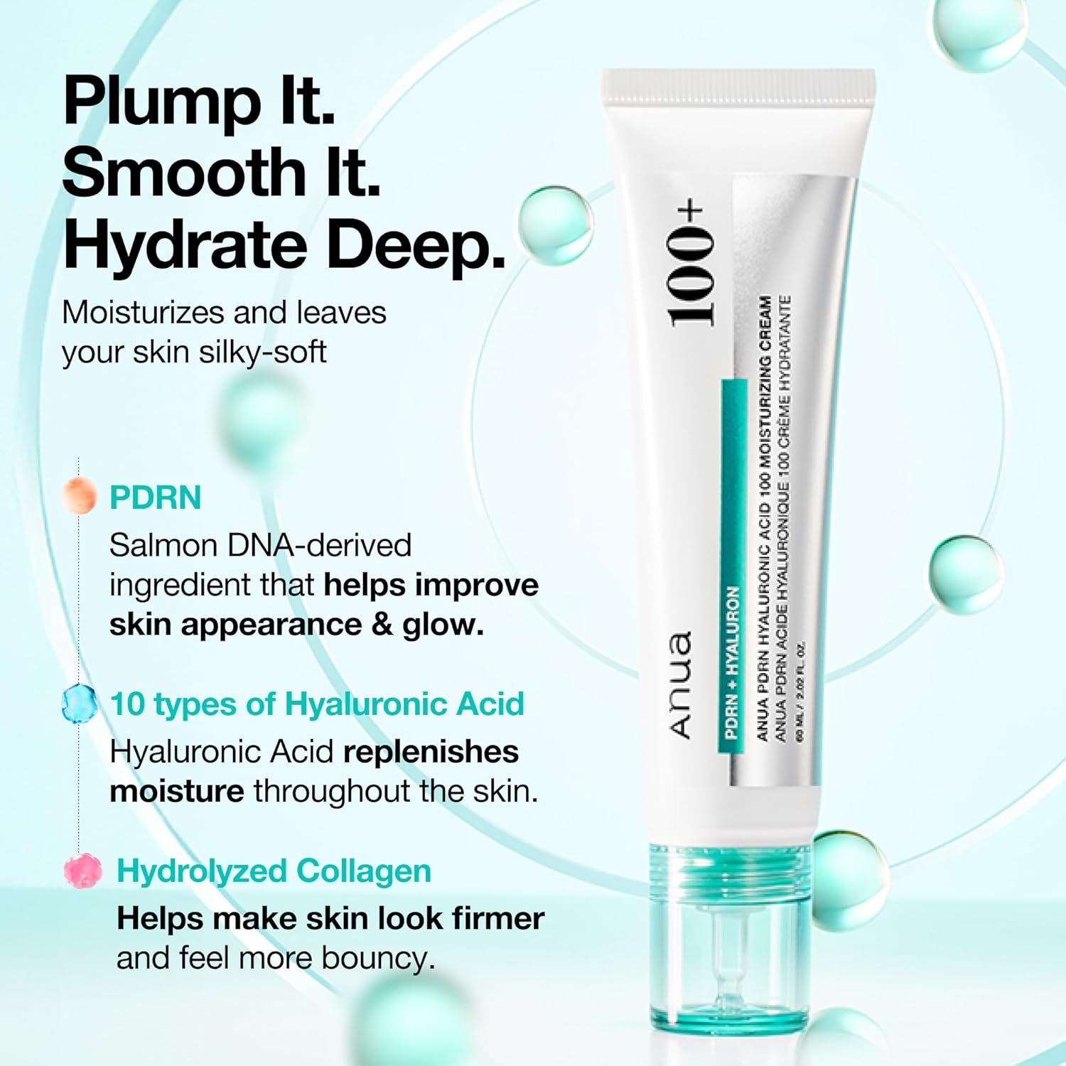 ANUA PDRN Hyaluronic Acid 100 Moisturizing Cream, Lightweight Hydrating Moisturizer with Salmon DNA, Hyaluronic Acid, Collagen For Glass Skin, Korean Skin Care (60ml / 2.02 fl. oz) - Image 3